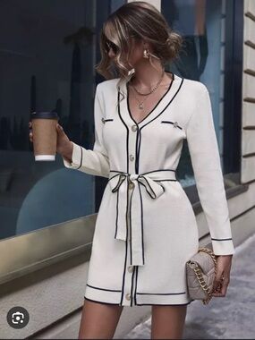 Lovers + Friends Cream Knit Mini Dress with Black Trim